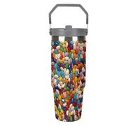 LPSADGF Bicchiere da 880 ml con cannuccia, tazza da viaggio isolata in acciaio inox con manico, design a doppia parete, coperchio a prova di perdite, mantiene le bevande calde/fredde per ore