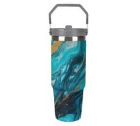 LPSADGF Bicchiere da 887 ml con cannuccia, tazza da viaggio termica in acciaio inox con manico, tazza da caffè sottovuoto a doppia parete, coperchio a prova di perdite, mantiene le bevande calde e
