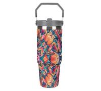 LPSADGF Bicchiere da viaggio colorato con motivo simmetrico da 880,5 g, con cannuccia, in acciaio inox isolato, con manico, design a doppia parete, coperchio a prova di perdite, mantiene le bevande