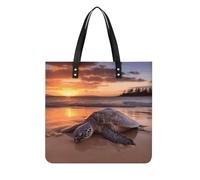 LPSADGF Blue Peacock Tote Bags per le donne borsa in pelle borsa per il trucco con fibbia magnetica design borsa casual, Tramonto delle tartarughe marine, 39x39cm