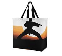 LPSADGF Borsa a tracolla da donna colorata da biliardo, riutilizzabile, pieghevole, per la spesa, borsa a tracolla, Silhouette Karate, 40x40x16cm
