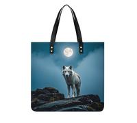 LPSADGF Borsa da donna in pelle con motivo a rose, stile shabby chic, con fibbia magnetica, stile casual, Il lupo bianco sulla roccia, 39x39cm