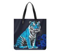 LPSADGF Borsa da donna in pelle per trucco con fibbia magnetica, design casual, Tigre Rosa Blu, 39x39cm