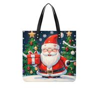 LPSADGF Borsa per il trucco da donna in pelle gialla con fiore grigio con fibbia magnetica, Buon Natale Babbo Natale, 39x39cm