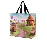 LPSADGF Borsa tote da donna con fiori gialli e grigi, borsa per la spesa, pieghevole, riutilizzabile, borsa a tracolla, Candy Land, 40x40x16cm