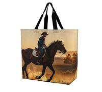 LPSADGF Borsa tote da donna con motivo bohémien, riutilizzabile, pieghevole, borsa per la spesa, borsa a tracolla, Cowboys Equitazione Cavalli, 40x40x16cm