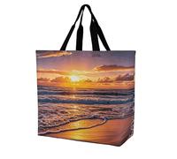 LPSADGF Borsa tote da donna con papaveri, riutilizzabile, pieghevole, borsa per la spesa, borsa a tracolla, Onde Tramonto Spiaggia, 40x40x16cm