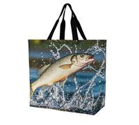 LPSADGF Borsa tote da donna in legno, riutilizzabile, pieghevole, per la spesa, borsa a tracolla, Big Mouth Bass Bites Bait, 40x40x16cm