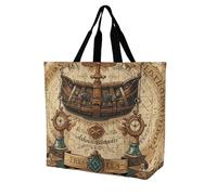 LPSADGF Borsa tote da donna in legno, riutilizzabile, pieghevole, per la spesa, borsa a tracolla, Mappa del tesoro antico, 40x40x16cm