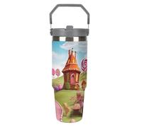 LPSADGF Candy Land - Bicchiere con cannuccia, tazza da viaggio isolata in acciaio inox con manico, design a doppia parete, coperchio a prova di perdite, mantiene le bevande calde/fredde per ore