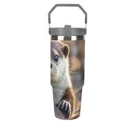 LPSADGF Carino Otter - Bicchiere da 880 ml con cannuccia, tazza da viaggio isolata in acciaio inox con manico, design a doppia parete, coperchio a prova di perdite, mantiene le bevande calde/fredde
