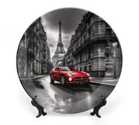 LPSADGF City Street Red Car Piatti decorativi in ceramica piatti decorativi per esposizione in stile bohémien piatto da pranzo con espositore piatto cinese per decorazione domestica 17,8 cm
