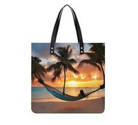 LPSADGF Coconut Beach Sunset Amaca Tote Bags per le Donne Borsa in Pelle Borsa Trucco con Fibbia Magnetica Design Casual Bag