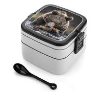 LPSADGF Contenitore per il pranzo da donna Bear Eats Fish Bento Box con coperchio a prova di perdite e contenitore per snack