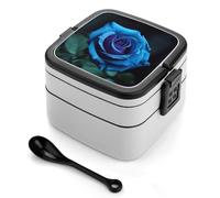LPSADGF Contenitore per il pranzo da donna, romantico, con rosa blu, con coperchio a prova di perdite e contenitore per snack
