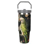 LPSADGF Coppia di pappagalli Olive 880,5 g Tumbler con cannuccia, tazza da viaggio isolata in acciaio inox con manico design a doppia parete, coperchio a prova di perdite, mantiene le bevande calde