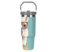 LPSADGF Divertente bicchiere da 880 ml con cannuccia, tazza da viaggio isolata in acciaio inox con manico, design a doppia parete, coperchio a prova di perdite, mantiene le bevande calde/fredde per
