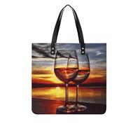 LPSADGF Do Not Forget Me Tote Bag per le donne borsa in pelle borsa per il trucco con fibbia magnetica design borsa casual, Bicchiere da vino al tramonto, 39x39cm