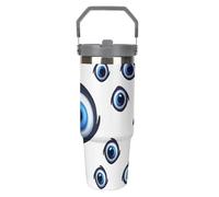 LPSADGF Evil Eyes - Bicchiere da viaggio con cannuccia, in acciaio inox isolato, con manico, a doppia parete, coperchio a prova di perdite, mantiene le bevande calde/fredde per ore