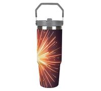 LPSADGF Explosion Firework 3D - Bicchiere da viaggio con cannuccia, in acciaio inox, isolato, con manico, a doppia parete, coperchio a prova di perdite, mantiene le bevande calde/fredde per ore