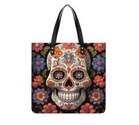 LPSADGF Fireflies and Lantern Tote Bags per le donne borsa in pelle borsa per il trucco con fibbia magnetica design borsa casual, Teschi di zucchero, 39x39cm