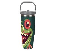 LPSADGF Frog with Mouth Open - Bicchiere da viaggio con cannuccia, in acciaio inox isolato, con manico, design a doppia parete, coperchio a prova di perdite, mantiene le bevande calde/fredde per ore