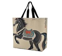 LPSADGF Happy Irish Holidays Tote Bag da donna - Borsa per la spesa riutilizzabile pieghevole per la spesa, borsa a tracolla, Cavallo tradizionale cinese, 40x40x16cm