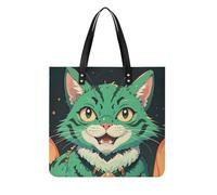 LPSADGF Happy Irish Holidays Tote Bags per le donne borsa in pelle borsa per il trucco con fibbia magnetica design casual borsa, Anime Gatto Verde, 39x39cm