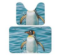 LPSADGF Happy Penguin in The Water - Set di 2 tappeti da bagno morbidi da bagno a forma di U, 50 x 80 cm, ad asciugatura rapida, per bagno, vasca, lavabili, super assorbenti
