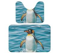 LPSADGF Happy Penguin in The Water - Set di 2 tappeti da bagno morbidi, tappetino da bagno a forma di U, 40 x 60 cm, ad asciugatura rapida, per bagno, vasca, lavabili, super assorbenti