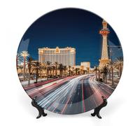 LPSADGF Las Vegas Night Piatti decorativi in ceramica piatti decorativi per esposizione in stile bohémien piatto da pranzo con espositore piatto cinese per decorazione domestica 17,8 cm
