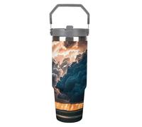 LPSADGF Magnifico bicchiere da viaggio con cannuccia Rainstorm Cloud, 880,5 g, tazza da viaggio isolata in acciaio inox con manico, tazza da caffè sottovuoto a doppia parete, coperchio a prova di