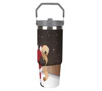LPSADGF Merry Christmas, bicchiere da 880 ml con cannuccia, tazza da viaggio isolata in acciaio inox con manico, design a doppia parete, coperchio a prova di perdite, mantiene le bevande calde/fredde