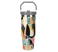LPSADGF Mid Century Modern Art Cat, bicchiere da 880 ml con cannuccia, tazza da viaggio isolata in acciaio inox con manico, design a doppia parete, coperchio a prova di perdite, mantiene le bevande