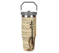 LPSADGF Music Notes - Bicchiere da 880 ml con cannuccia, tazza da viaggio isolata in acciaio inox con manico, design a doppia parete, coperchio a prova di perdite, mantiene le bevande calde/fredde per