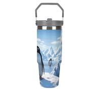 LPSADGF Penguin Antarctica Ice - Bicchiere da viaggio con cannuccia, in acciaio inox isolato, con manico, design a doppia parete, coperchio a prova di perdite, mantiene le bevande calde/fredde per ore