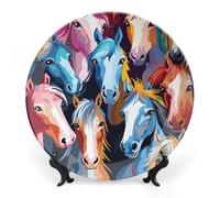LPSADGF Piatti decorativi colorati in ceramica con cavalli dei cartoni animati piatti decorativi per esposizione Piatto da pranzo in stile bohémien con espositore piatto cinese per la decorazione