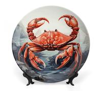 LPSADGF Piatti decorativi in ceramica con granchio rosso, piatti decorativi per esposizione in stile bohémien, con espositore, piatto cinese per decorazione domestica, 17,8 cm