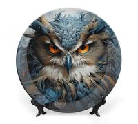 LPSADGF Piatti decorativi in ceramica con gufo, piatti decorativi per esposizione in stile bohémien, con espositore, piatto cinese per decorazione domestica, 17,8 cm