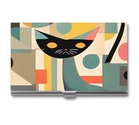 LPSADGF Porta biglietti da visita sottile Mid-Century, in lega di alluminio e metallo, con motivo a forma di gatto, custodia a libro professionale per biglietti da visita, per uomini e donne (stile