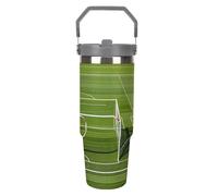 LPSADGF Porta da calcio Post Sports Area Bicchiere con cannuccia, tazza da viaggio isolata in acciaio inox con manico, design a doppia parete, coperchio a prova di perdite, mantiene le bevande calde