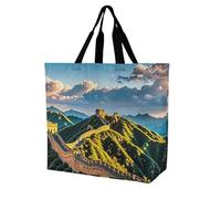 LPSADGF Punk Rock - Borsa tote da donna con teschio e auricolari, riutilizzabile, pieghevole, borsa per la spesa, borsa a tracolla, La Grande Muraglia Cinese, 40x40x16cm