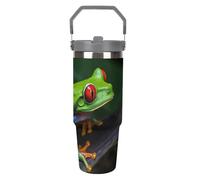 LPSADGF Red Eyed Tree Frog - Bicchiere da viaggio con cannuccia, in acciaio inox isolato, con manico, design a doppia parete, coperchio a prova di perdite, mantiene le bevande calde/fredde per ore