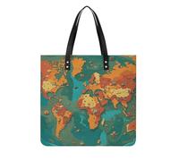 LPSADGF Rust - Borsa tote da donna in pelle con motivo mappa del mondo, borsa per il trucco, con fibbia magnetica, borsa casual