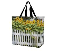 LPSADGF Sea Sunset Flying Dragon Tote Bag per le donne, borsa per la spesa riutilizzabile pieghevole borsa della spesa borsa a tracolla, Girasoli Staccionata Bianca, 40x40x16cm