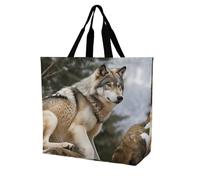 LPSADGF Sea Sunset Flying Dragon Tote Bag per le donne, borsa per la spesa riutilizzabile pieghevole borsa della spesa borsa a tracolla, Snow Mountain Wild Wolf, 40x40x16cm