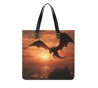 LPSADGF Sea Sunset Flying Dragon Tote Bags per le donne borsa in pelle borsa per il trucco con fibbia magnetica design casual borsa, Drago volante al tramonto sul mare, 39x39cm