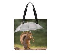LPSADGF Sea Sunset Flying Dragon Tote Bags per le donne borsa in pelle borsa per il trucco con fibbia magnetica design casual borsa, Scoiattolo tenere un ombrelli, 39x39cm
