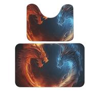 LPSADGF Set di 2 tappeti da bagno con draghi di fuoco e ghiaccio, morbidi tappetini da bagno a forma di U, 50 x 80 cm, ad asciugatura rapida, per bagno, vasca, lavabili, super assorbenti