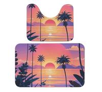 LPSADGF Set di 2 tappeti da bagno con motivo tramonto e vista mare, tappetino da bagno morbido a forma di U, 50 x 80 cm, tappetino da bagno ad asciugatura rapida, per bagno, vasca, lavabili, tappetini